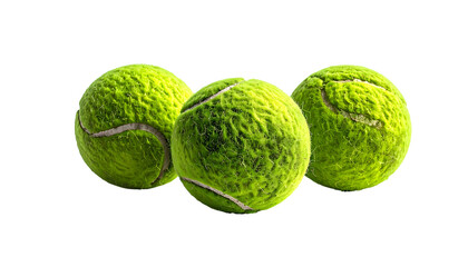 Three fuzzy green spheres, classic sport equipment, floating against stark black background