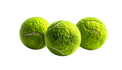 Three fuzzy green spheres, classic sport equipment, floating against stark black background