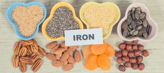 Food containing natural iron and other vitamins and minerals. Healthy eating