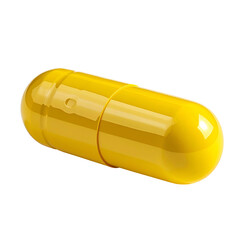 A close-up of a yellow capsule, showing its rounded ends and slight separation
