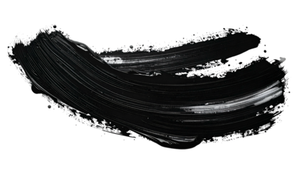 A glossy black paint stroke, thick with texture, curving across a black background