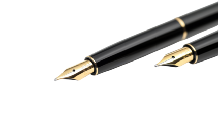 Two pens are shown, one of which is a fountain pen