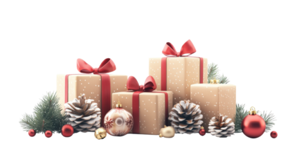 A stack of boxes with red bows on them