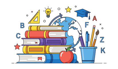 International Day of Education Illustration with Books Globe School Supplies and Learning Icons