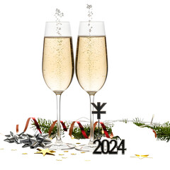 New Year Champagne Toast isolated on transparent background