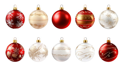 A collection of red and white Christmas ornaments