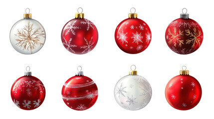 A collection of red and white Christmas ornaments
