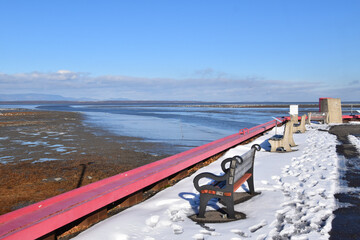 Benches on the platform in spring, Montmagny, Qu&eacute;bec, Canada