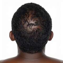 Rear view of head, short, textured hair, white backdrop