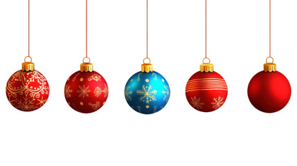 A row of Christmas ornaments hanging from a string