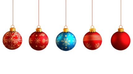 A row of Christmas ornaments hanging from a string