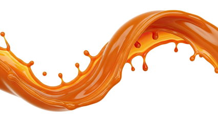 Dynamic orange liquid splash creating an elegant wave with droplets.