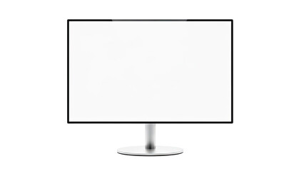 Modern computer monitor with blank white screen on a stand.