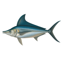 Obraz premium Blue Marlin Swimming Profile View Marine Wildlife Illustration Isolated on White Background