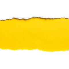 Torn white paper reveals bright yellow background, centered on black
