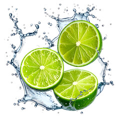 Fresh lime halves burst through water, splashing against a black background