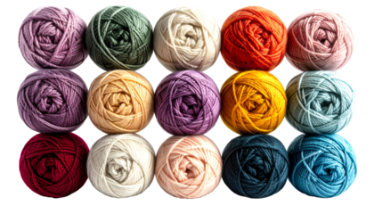 A grid of 15 colorful yarn skeins, varying hues and textures, arranged on a black backdrop