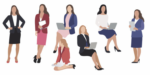 Diverse group of professional women with laptops in a modern business setting
