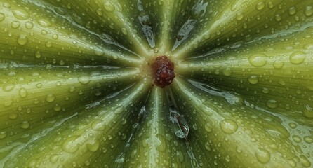 close-up of fresh lime with water droplets radiating from the center, vibrant green texture