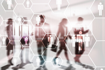 Social media communication concept with connected people silhouettes and interaction network