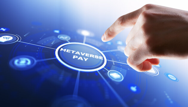 Futuristic metaverse payment system with digital currency and virtual transaction technology - Powered by Adobe