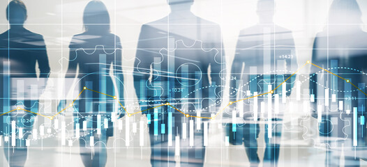 Financial growth indicators dashboard with positive metrics. Gears concept
