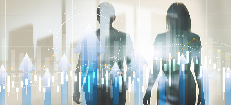 Businesspeople analyzing financial growth charts and data on digital screen - Powered by Adobe