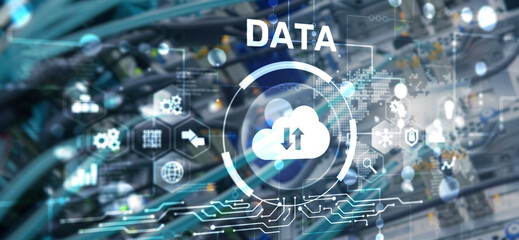 DATA internet concept. Universal background for presentation. Blurred server room background