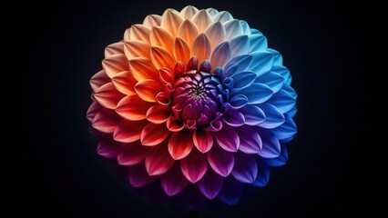 Vibrant multicolored dahlia flower on black background