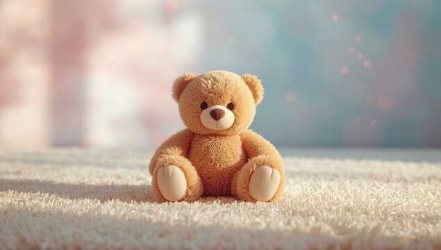 Soft fabric teddy bear with stitched features positioned in a neutral stance, ideal for toy packaging or branding