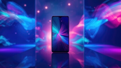 Smartphone 11 front perspective on vibrant neon backdrop screen visibility for UI layout