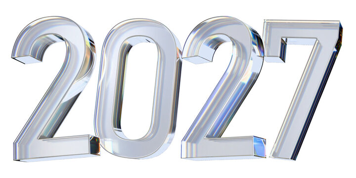 happy new year 2027 glass letter with chromatic aberration refraction dispersion 3d illustration
