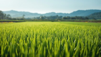 Young rice paddies with lush green growth, ideal for crop management and irrigation planning