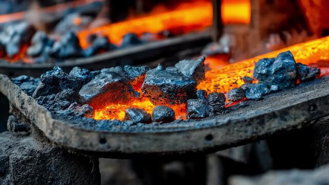 Dynamic medium shot of metal recovery operations in a foundry illustrating the process of reclaiming and repurposing leftover metals for sustainable production.