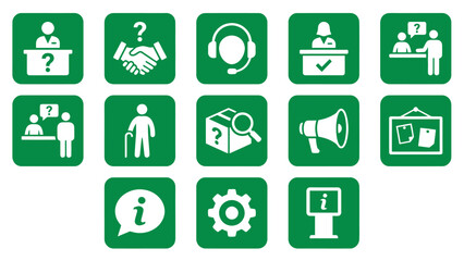 Vector icons Collection of Green Square Icons for Customer Service and Information. Vector Illustration. EPS Editable