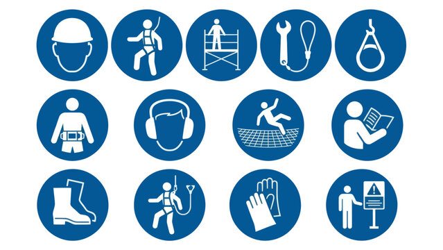 Vector icons Set of mandatory construction and industrial safety signs on a white background. Vector Illustration. EPS Editable