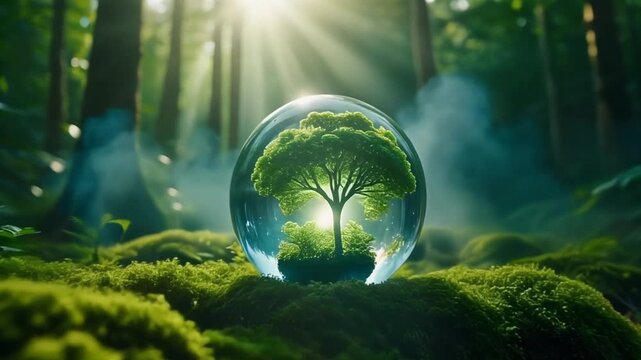 A cinematic slow-motion video of a crystal glass globe shaped like planet Earth