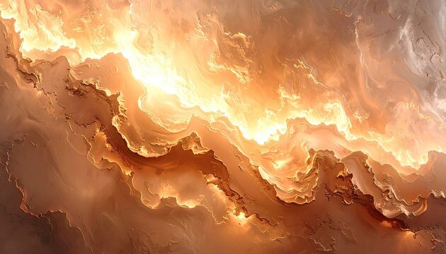 Abstract warm golden and orange ethereal light clouds with sparkling glitter dust particles creating a celestial cosmic nebula effect with glowing energy waves and soft focus background - Powered by Adobe