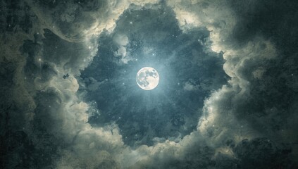 Night sky with a luminous full moon, ideal for editorial header or layout background