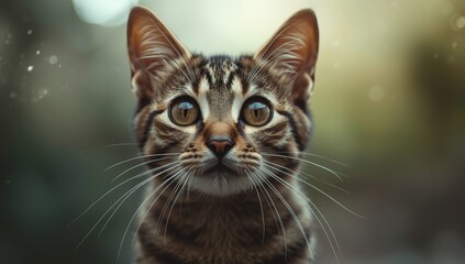 Obraz premium Portrait of a striped street cats face, highlighting urban animal adaptation, suitable for wildlife awareness campaigns