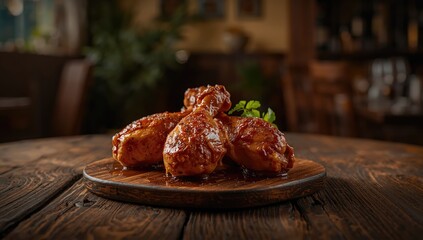 Grilled chicken drumsticks in close-up serving as a background for culinary layout, highlighting char marks