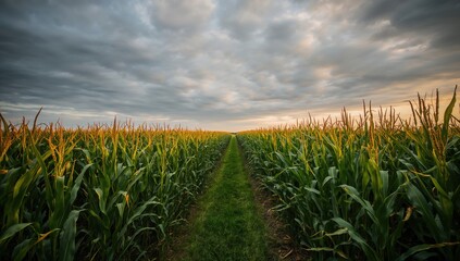 Corn field maze with overcast sky, used as a natural backdrop for editorial or informational layouts