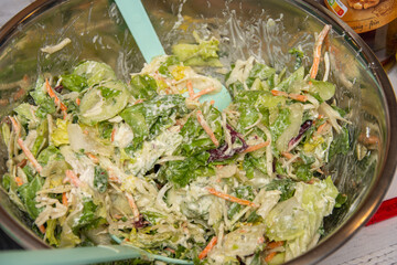 cucumber cabbage salad with spicy oil and mayonnaise sauce ,