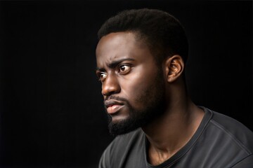 Naklejka premium Young african man looking serious. African man with beard looking at camera on black background.