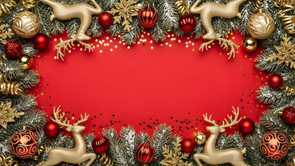 christmas background with red balls and fir branches