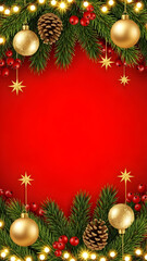 christmas background with red balls and fir branches
