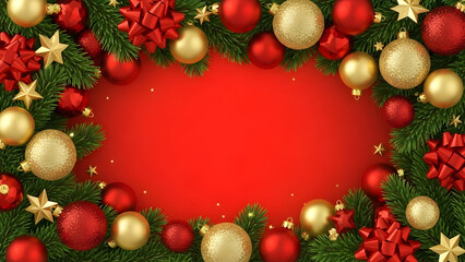 christmas background with red balls and fir branches