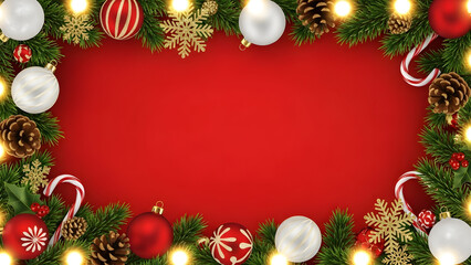 christmas background with red balls and fir branches