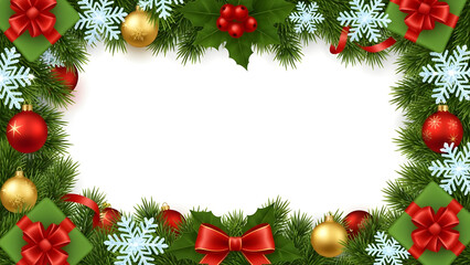 christmas frame with fir branches and balls