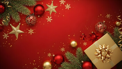 christmas background with red balls and fir branches